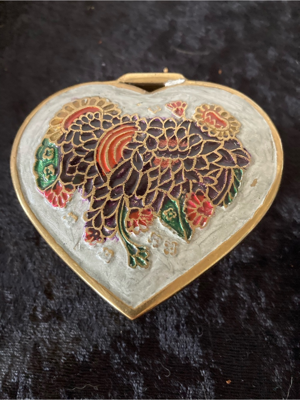 Heart Shaped Cloisonné Trinket Box - Multicolor Floral Design